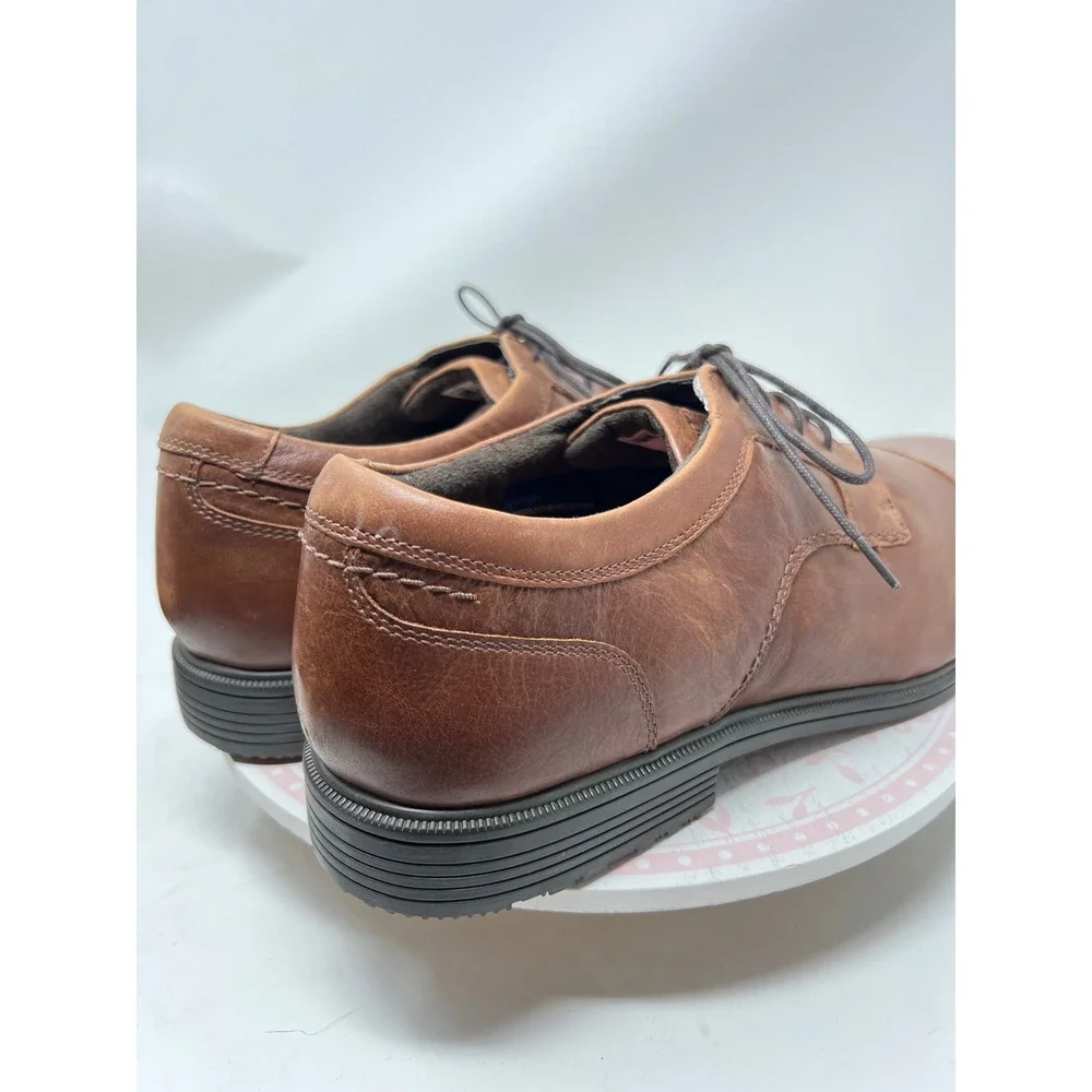ROCKPORT Men's Shoes 10 Brown Leather Cap Toe Oxford truTECH Slip Resistant Lace